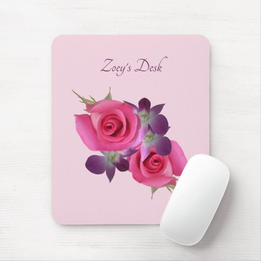 Roze Rose Paarse Orchidee Mousepad Naam Muismat (Met muis)