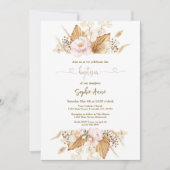 Roze Rose Pampas Gras Palm Kalligrafie Doop Kaart (Voorkant)