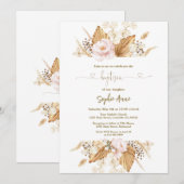 Roze Rose Pampas Gras Palm Kalligrafie Doop Kaart (Voorkant / Achterkant)