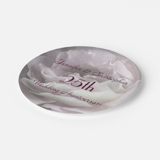 Roze Rose Paper Borden, 25ste bruiloft Jubileum Papieren Bordje (Gekanteld)