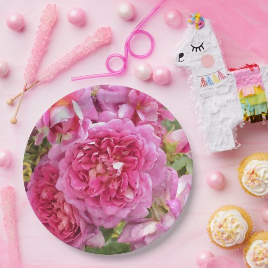 Roze Rose Papieren Bordje (Feest)