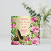Roze Rose Parel Goud Hoge Heel Schoen Verjaardagsf Kaart (Staand voorkant)