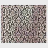 Roze Rose Parelmoer Metallic Zwart Damast Glitter Cadeaupapier (Vlak)