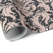 Roze Rose Parelmoer Metallic Zwart Damast Glitter Cadeaupapier (Rol Hoek)