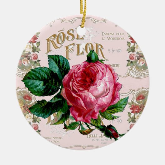  Roze Rose Paris Script  Keramisch Ornament (Voorkant)