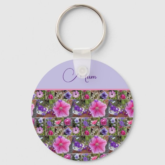 Roze Rose Penunia Daisy Flowers Floral Moederdag Sleutelhanger (Voorkant)