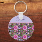 Roze Rose Penunia Daisy Flowers Floral Moederdag Sleutelhanger (Voorkant)