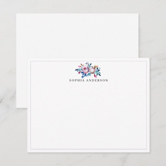 Roze Rose Peonies Magnolia Lila Florence Waterverf Notitiekaartje (Voorkant / Achterkant)