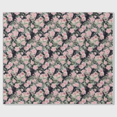 Roze Rose Peony Bloemen op zwart Cadeaupapier (Vlak)