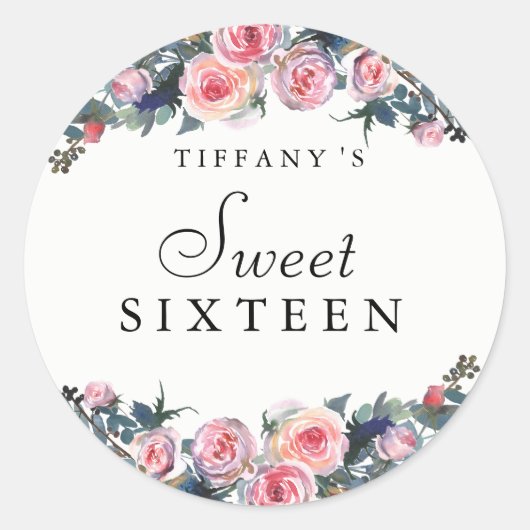 Roze Rose Peony Floral Sweet 16 Sticker (Voorkant)