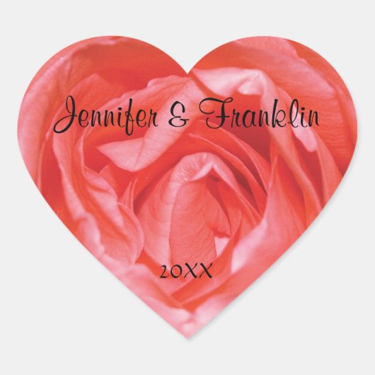 Roze Rose Personalized Heart Wedding Sticker (Voorkant)