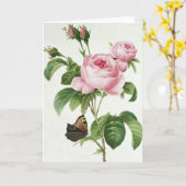 Roze Rose Pierre-Joseph Redoute Wenskaart Kaart (Gele Bloem)