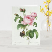 Roze Rose Pierre-Joseph Redoute Wenskaart Kaart (Gele Bloem)