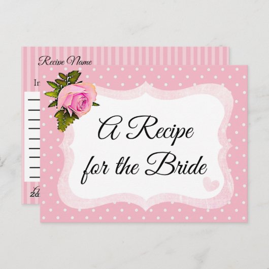Roze Rose Polka Dot Recipe Kaart (Voorkant / Achterkant)
