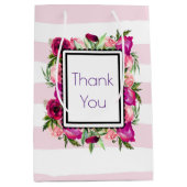 Roze Rose & Poppy Floral Bouquet Dank je Medium Cadeauzakje (Voorkant)