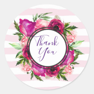 Roze Rose & Poppy Floral Bouquet Dank je Ronde Sticker