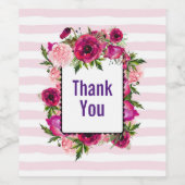 Roze Rose & Poppy Floral Bouquet Dank je Wijn Etiket (Enkel label)