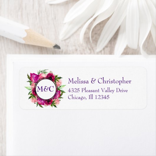 Roze Rose & Poppy Floral Bouquet Etiket (Insitu)