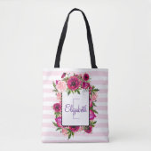 Roze Rose & Poppy Floral Bouquet gepersonaliseerd Tote Bag (Voorkant)
