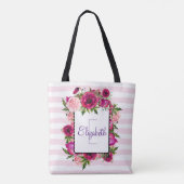 Roze Rose & Poppy Floral Bouquet gepersonaliseerd Tote Bag (Achterkant)