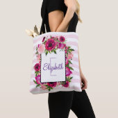Roze Rose & Poppy Floral Bouquet gepersonaliseerd Tote Bag (Dichtbij)