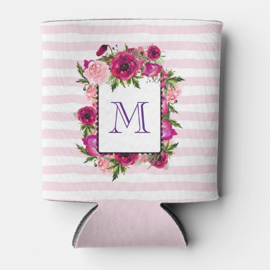 Roze Rose & Poppy Floral Bouquet Monogram Blikjeskoeler (Voorkant)