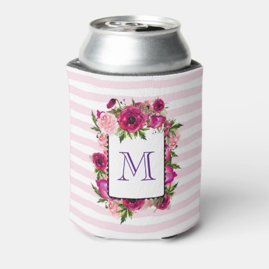 Roze Rose & Poppy Floral Bouquet Monogram Blikjeskoeler (Blikje Achterkant)