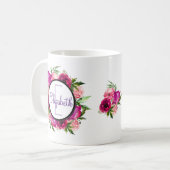 Roze Rose & Poppy Floral Bouquet Monogram Koffiemok (Voorkant links)