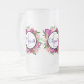 Roze Rose & Poppy Floral Bouquet Monogram Matglas Bierpul (Voorkant links)