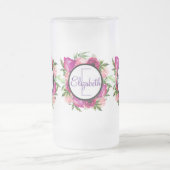 Roze Rose & Poppy Floral Bouquet Monogram Matglas Bierpul (Center)