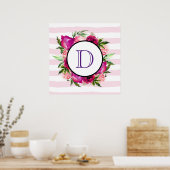Roze Rose & Poppy Floral Bouquet Monogram Poster (Keuken)