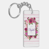 Roze Rose & Poppy Floral Bouquet Monogram Sleutelhanger (Voorkant Links)