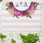 Roze Rose & Poppy Floral Bouquet Monogram Theedoek (Gevouwen)
