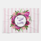 Roze Rose & Poppy Floral Bouquet Monogram Theedoek (Horizontaal)