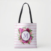 Roze Rose & Poppy Floral Bouquet Monogram Tote Bag (Voorkant)