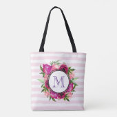 Roze Rose & Poppy Floral Bouquet Monogram Tote Bag (Achterkant)