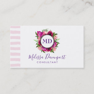 Roze Rose & Poppy Floral Bouquet Monogram Visitekaartje