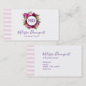 Roze Rose & Poppy Floral Bouquet Monogram Visitekaartje (Voorkant / Achterkant)