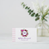 Roze Rose & Poppy Floral Bouquet Monogram Visitekaartje (Staand voorkant)