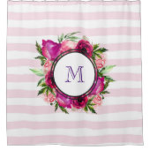 Roze Rose & Poppy Floral Bouquet op roze strepen Douchegordijn (Voorkant)