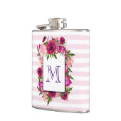 Roze Rose & Poppy Floral Bouquet op roze strepen Heupfles (Links)