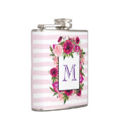 Roze Rose & Poppy Floral Bouquet op roze strepen Heupfles (Rechts)