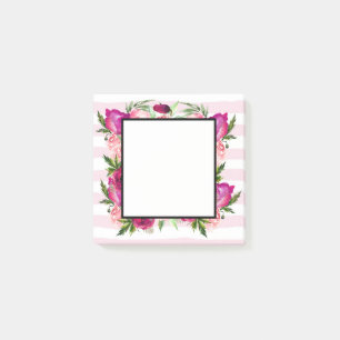 Roze Rose & Poppy Floral Bouquet op roze strepen Post-it® Notes