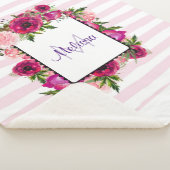 Roze Rose & Poppy Floral Bouquet op roze strepen Sherpa Deken (3/4)