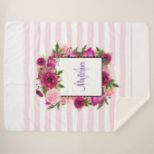 Roze Rose & Poppy Floral Bouquet op roze strepen Sherpa Deken (Voorkant (horizontaal))