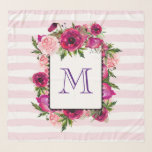 Roze Rose & Poppy Floral Bouquet op roze strepen Sjaal<br><div class="desc">Monogram chiffon sjaal met een bloemboeket bestaande uit lichtroze rozen en donkerroze papaver met veel weelderige groene bladeren. Een lijst gelaagd over de bovenkant om uw gepersonaliseerde monogram letter binnen te zetten. De achtergrond is een zacht pastel roze gestreept patroon.</div>