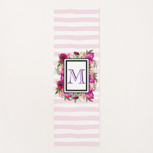Roze Rose & Poppy Floral Bouquet op roze strepen Yogamat