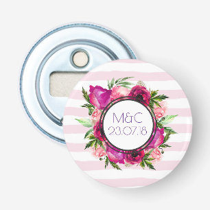 Roze Rose & Poppy Floral Bouquet Wedding Button Flesopener