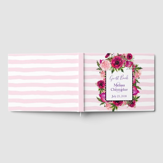 Roze Rose & Poppy Floral Bouquet Wedding Gastenboek (Volledig)