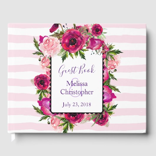 Roze Rose & Poppy Floral Bouquet Wedding Gastenboek (Voorkant)